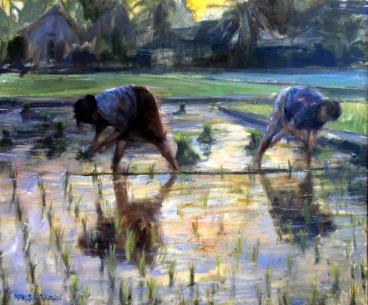 Vrouwen werkend in de sawah